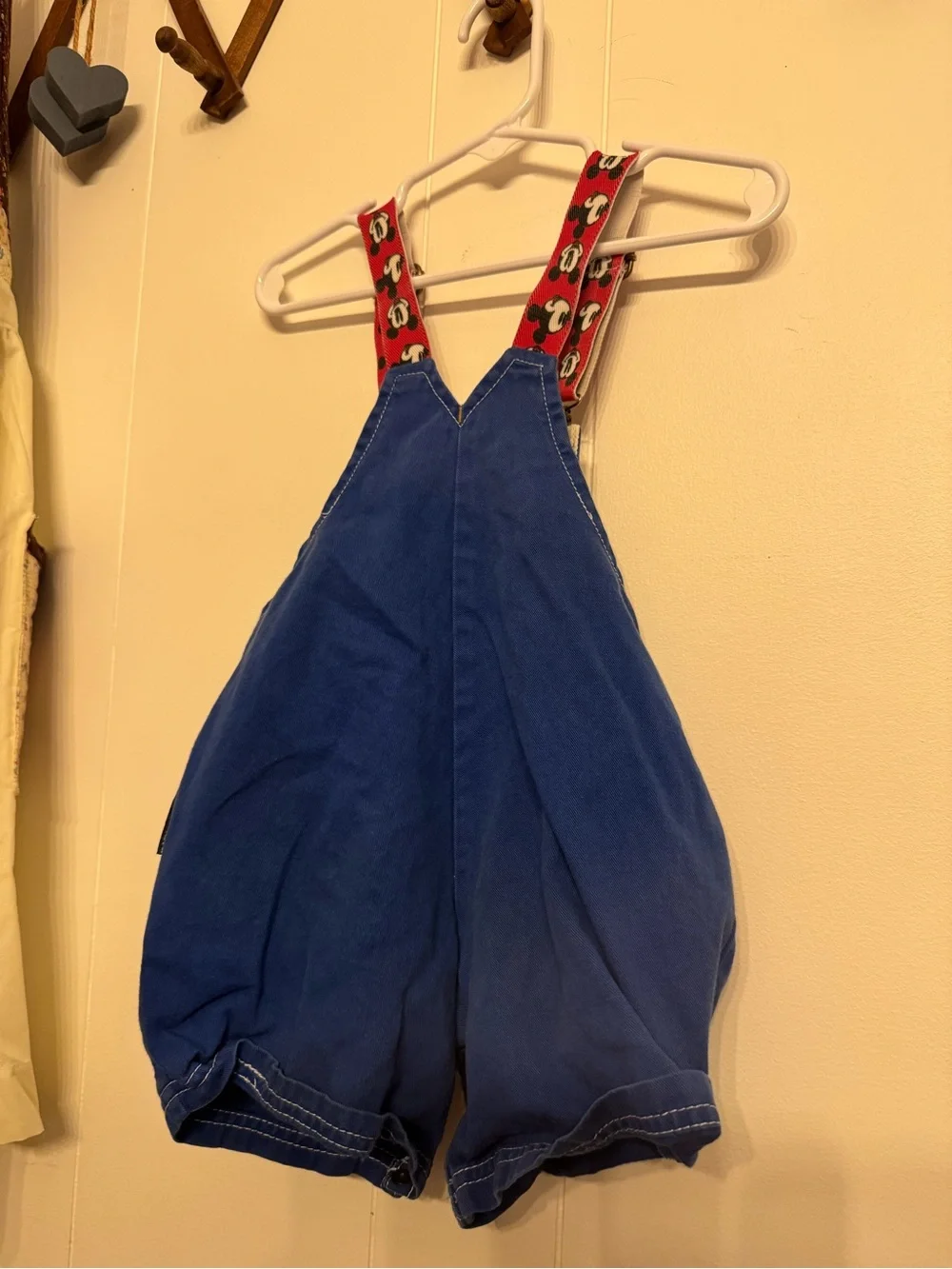 Kids Blue Mickey Mouse Short Overalls with Red Printed Suspenders